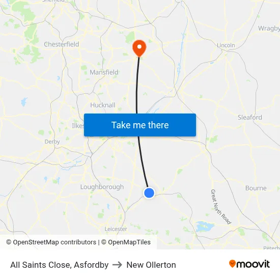 All Saints Close, Asfordby to New Ollerton map