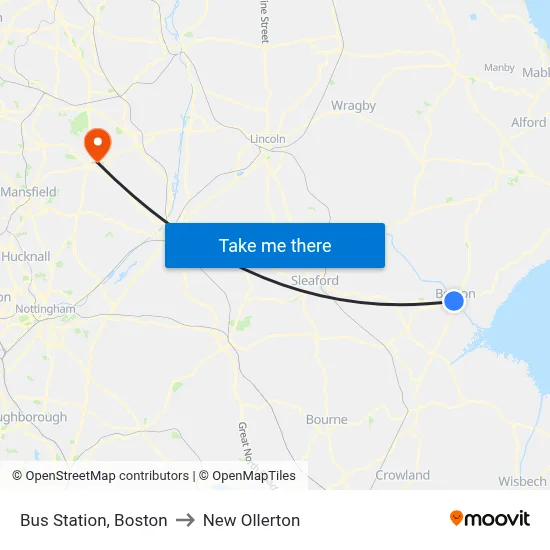 Bus Station, Boston to New Ollerton map