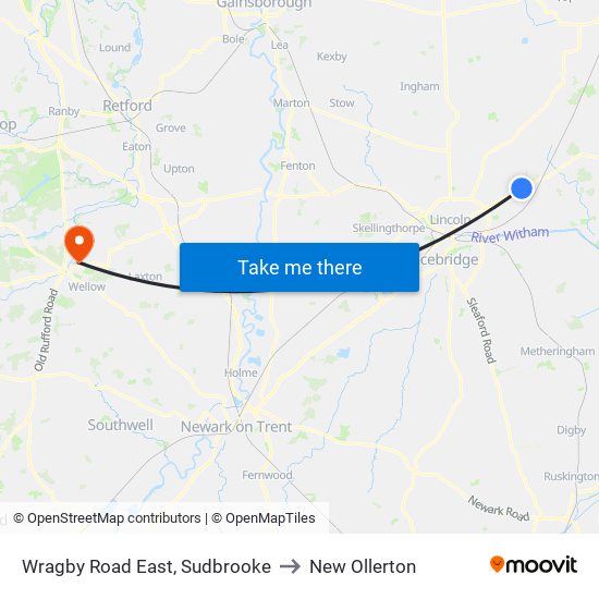 Wragby Road East, Sudbrooke to New Ollerton map