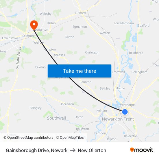 Gainsborough Drive, Newark to New Ollerton map