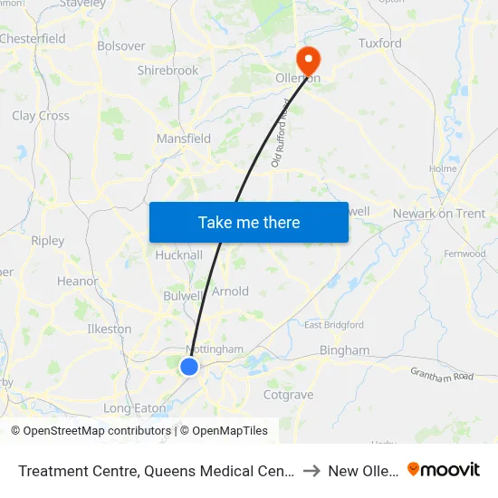 Treatment Centre, Queens Medical Centre (Qm20) to New Ollerton map