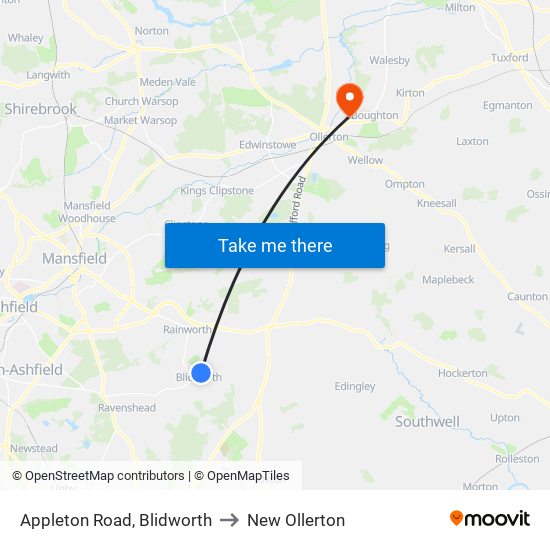 Appleton Road, Blidworth to New Ollerton map
