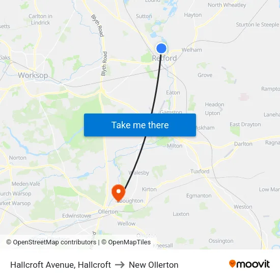 Hallcroft Avenue, Hallcroft to New Ollerton map