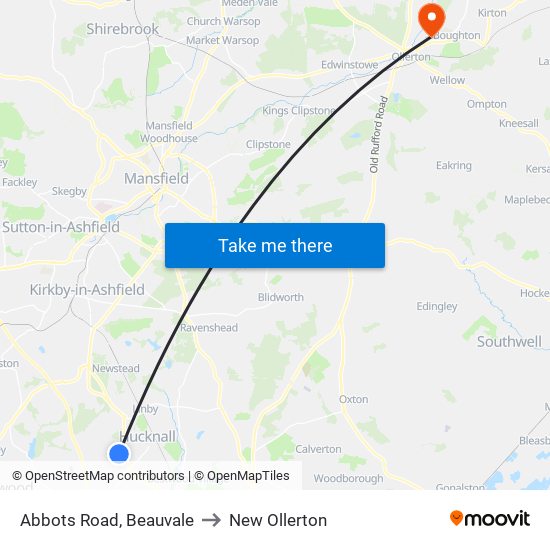 Abbots Road, Beauvale to New Ollerton map