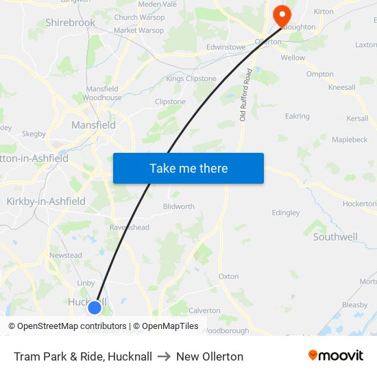 Tram Park & Ride, Hucknall to New Ollerton map
