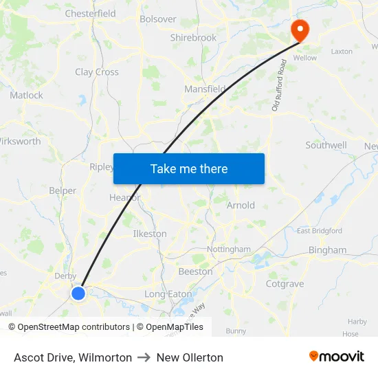 Ascot Drive, Wilmorton to New Ollerton map