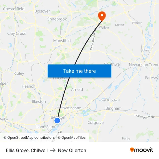 Ellis Grove, Chilwell to New Ollerton map