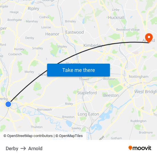 Derby to Arnold map