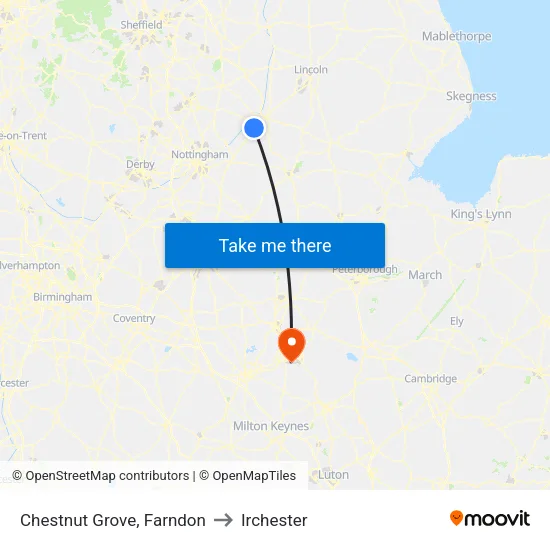 Chestnut Grove, Farndon to Irchester map