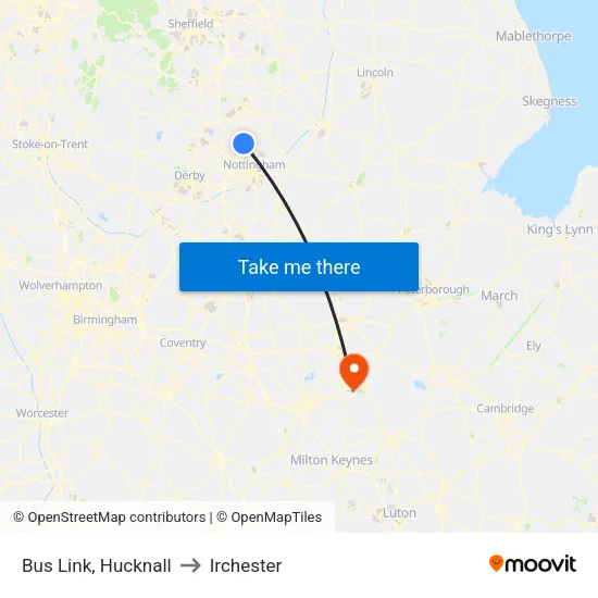 Bus Link, Hucknall to Irchester map