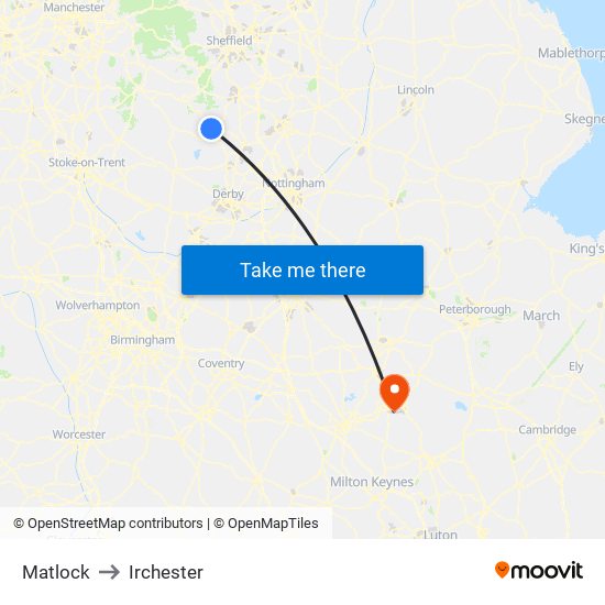 Matlock to Irchester map