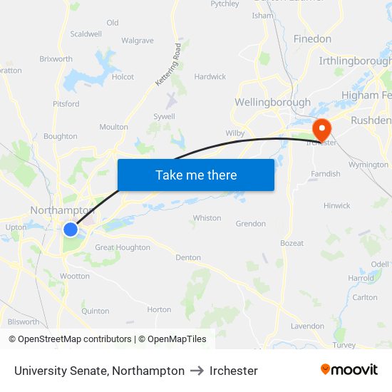 University Senate, Northampton to Irchester map