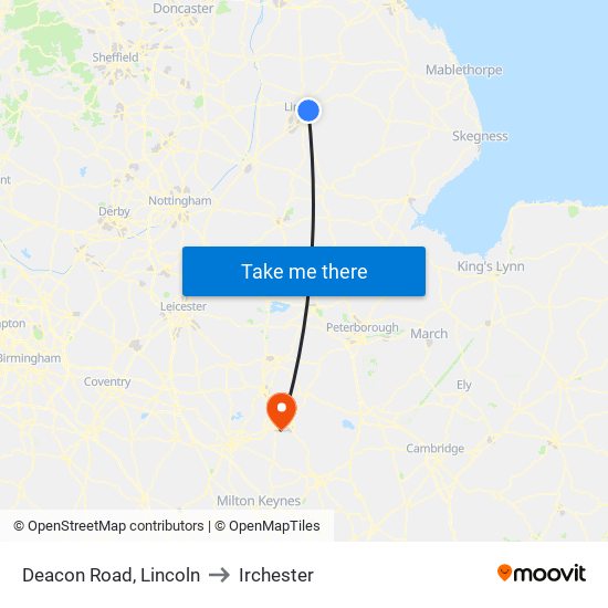 Deacon Road, Lincoln to Irchester map
