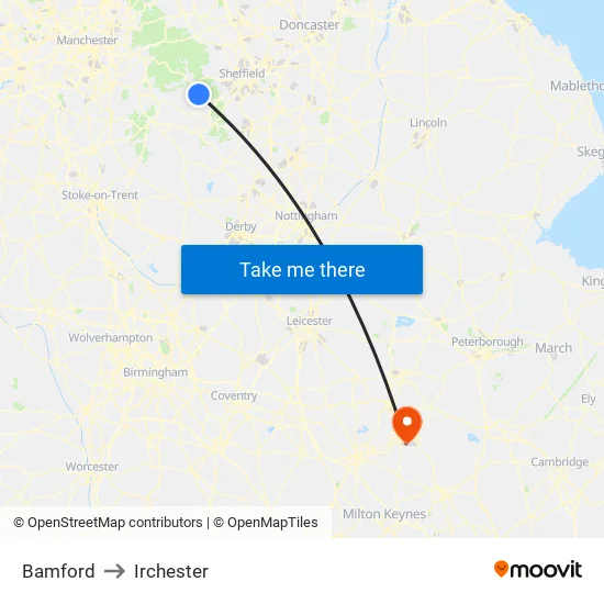 Bamford to Irchester map