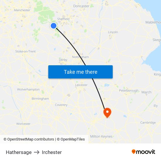 Hathersage to Irchester map