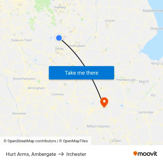 Hurt Arms, Ambergate to Irchester map