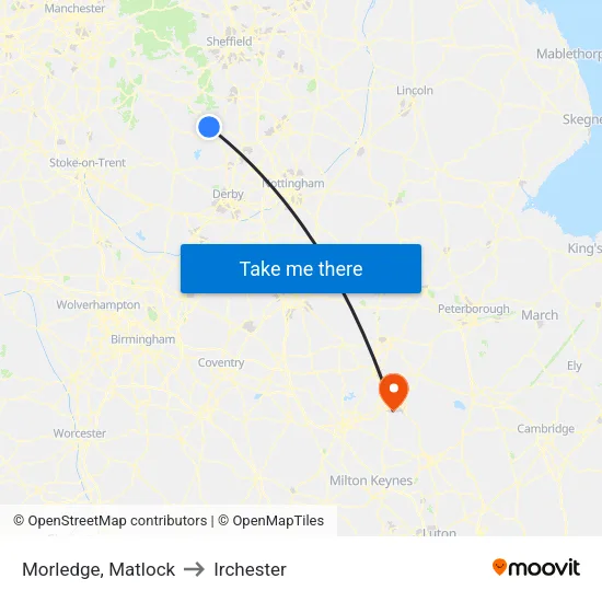 Morledge, Matlock to Irchester map