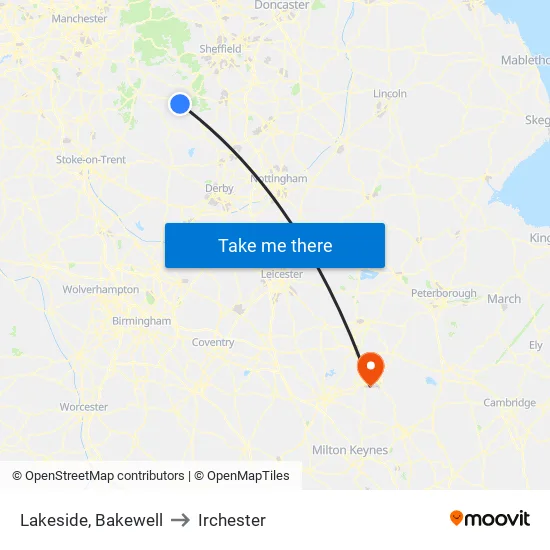 Lakeside, Bakewell to Irchester map