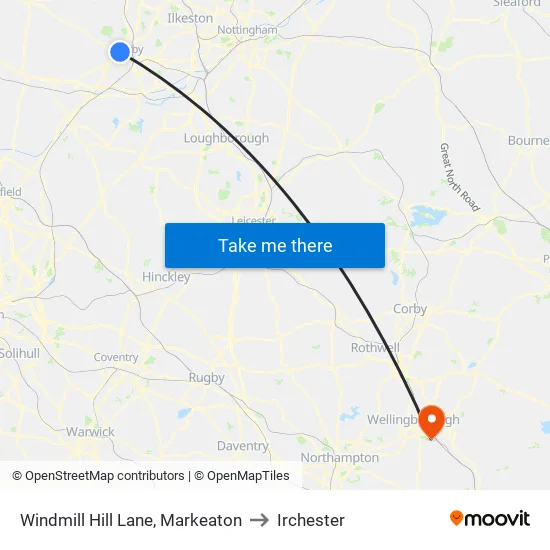 Windmill Hill Lane, Markeaton to Irchester map