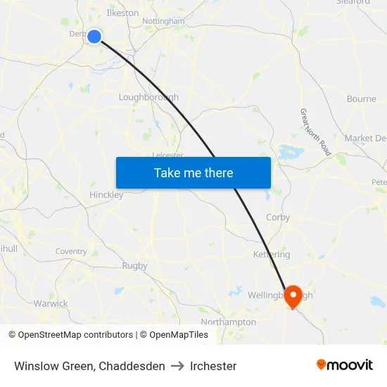 Winslow Green, Chaddesden to Irchester map