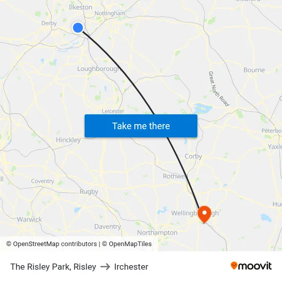 The Risley Park, Risley to Irchester map