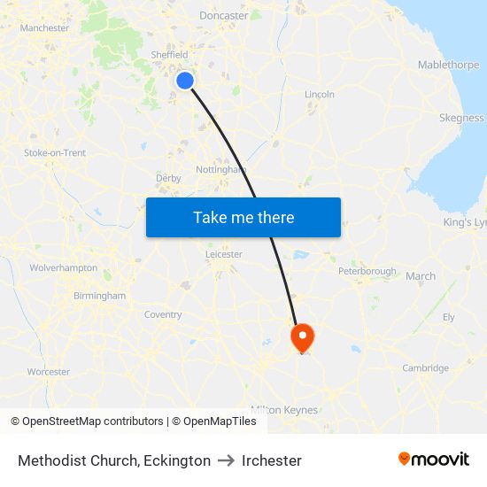 Methodist Church, Eckington to Irchester map