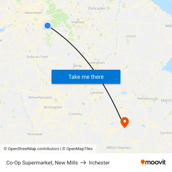 Co-Op Supermarket, New Mills to Irchester map