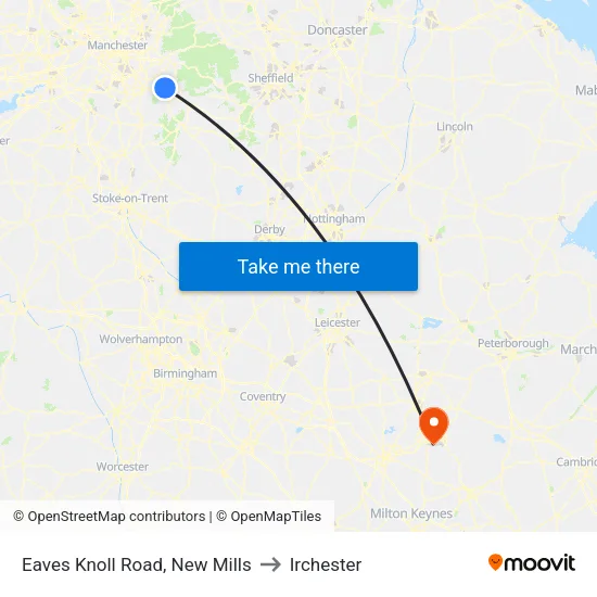 Eaves Knoll Road, New Mills to Irchester map