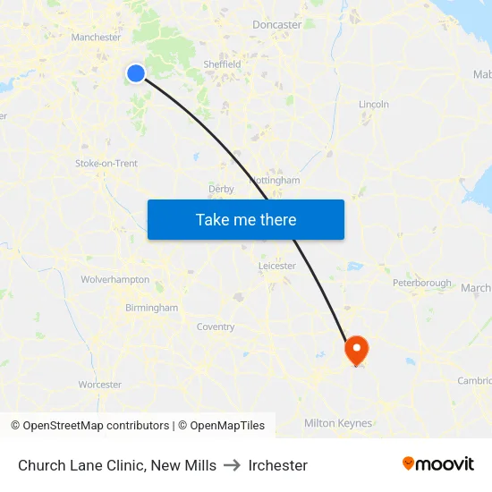 Church Lane Clinic, New Mills to Irchester map