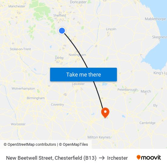 New Beetwell Street, Chesterfield (B13) to Irchester map