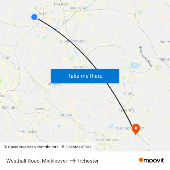 Westhall Road, Mickleover to Irchester map
