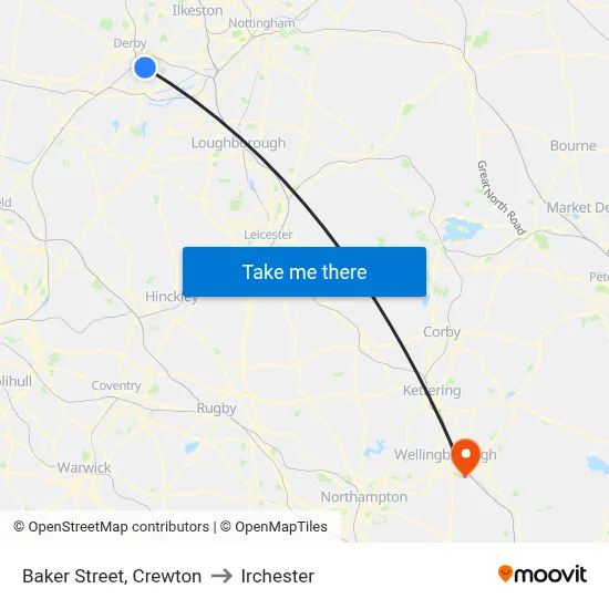 Baker Street, Crewton to Irchester map