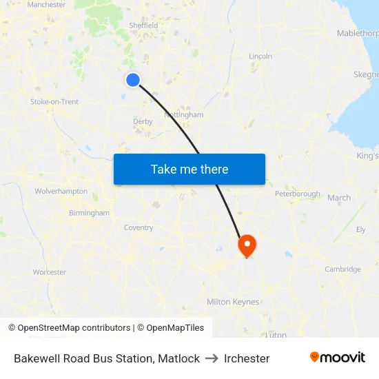 Bakewell Road Bus Station, Matlock to Irchester map