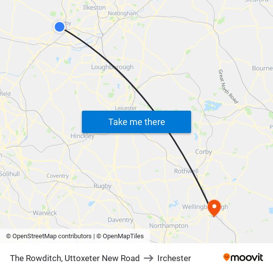 The Rowditch, Uttoxeter New Road to Irchester map