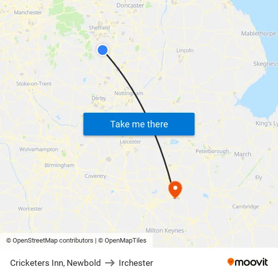 Cricketers Inn, Newbold to Irchester map