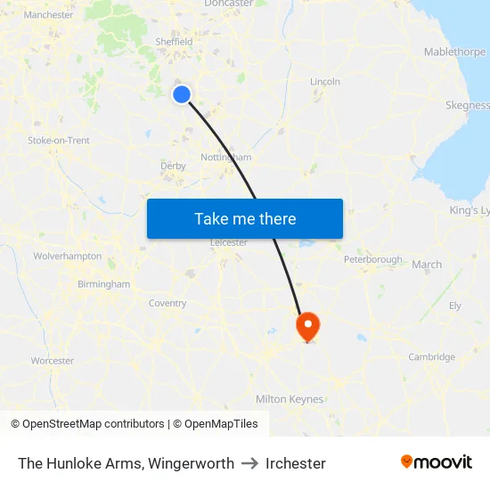 The Hunloke Arms, Wingerworth to Irchester map