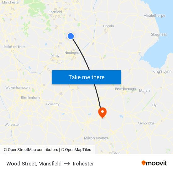 Wood Street, Mansfield to Irchester map