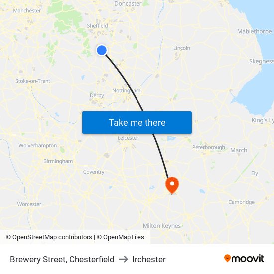 Brewery Street, Chesterfield to Irchester map