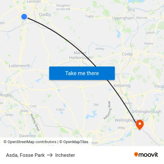 Asda, Fosse Park to Irchester map