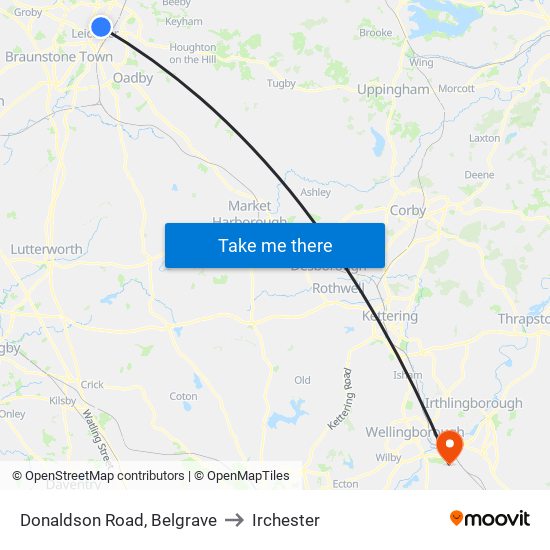 Donaldson Road, Belgrave to Irchester map