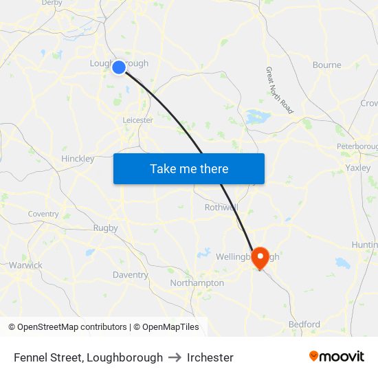 Fennel Street, Loughborough to Irchester map