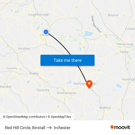 Red Hill Circle, Birstall to Irchester map