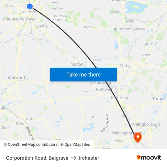 Corporation Road, Belgrave to Irchester map