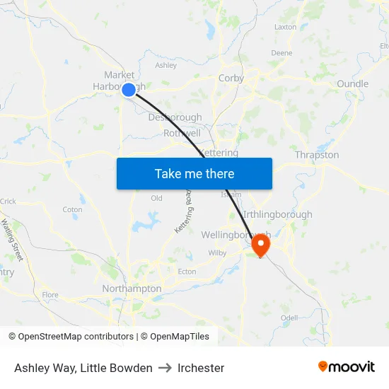 Ashley Way, Little Bowden to Irchester map