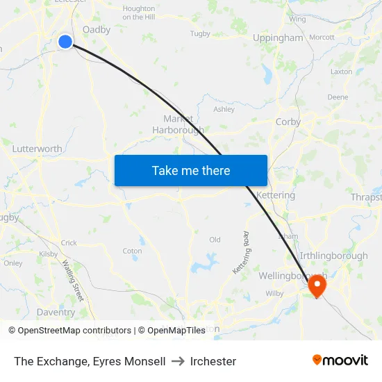 The Exchange, Eyres Monsell to Irchester map