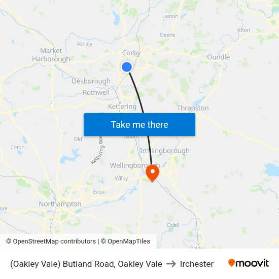 (Oakley Vale) Butland Road, Oakley Vale to Irchester map