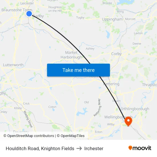 Houlditch Road, Knighton Fields to Irchester map