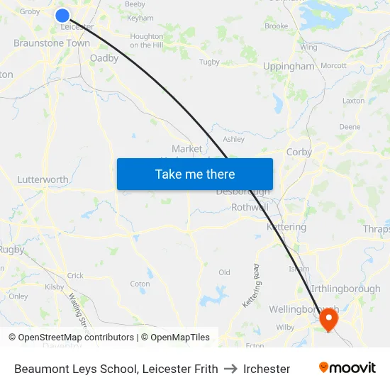 Beaumont Leys School, Leicester Frith to Irchester map