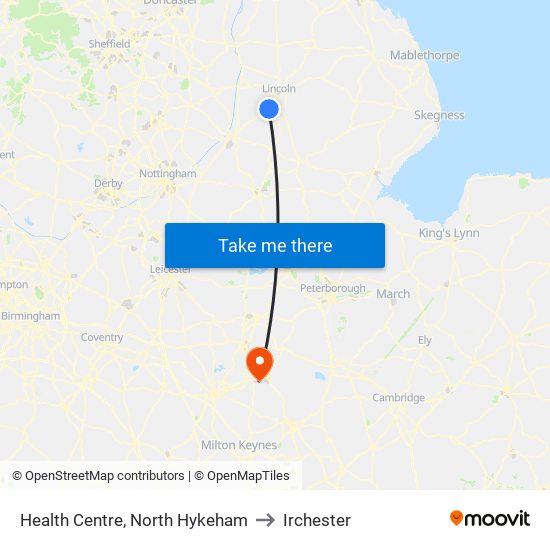 Health Centre, North Hykeham to Irchester map