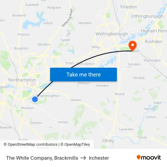 The White Company, Brackmills to Irchester map